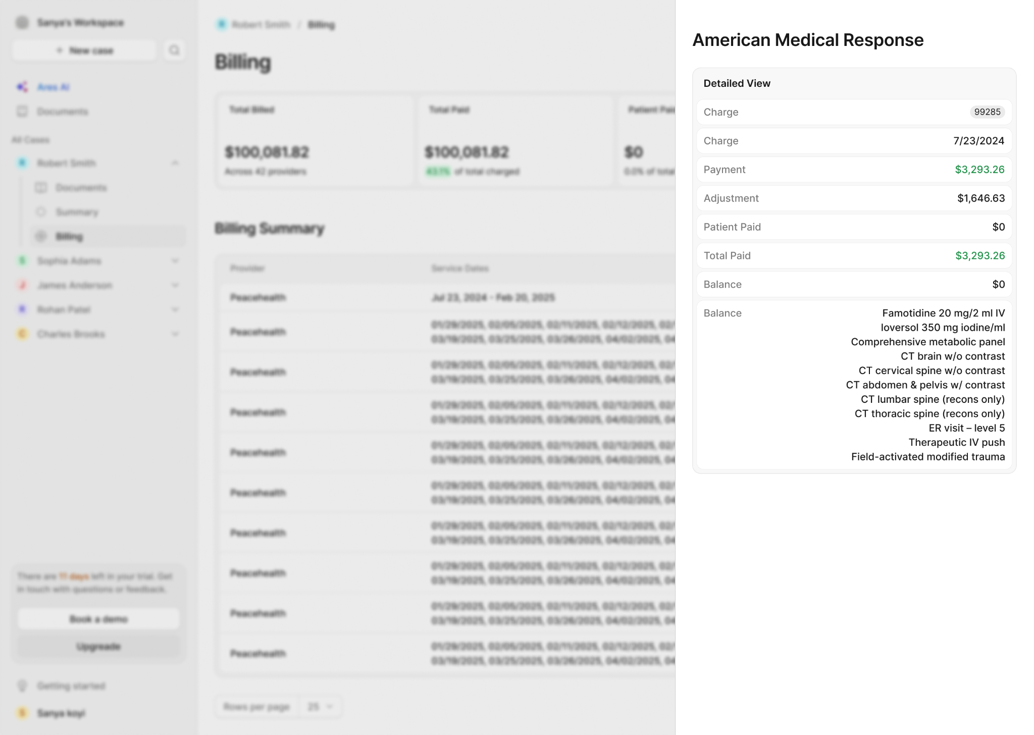 Ares AI billing details panel