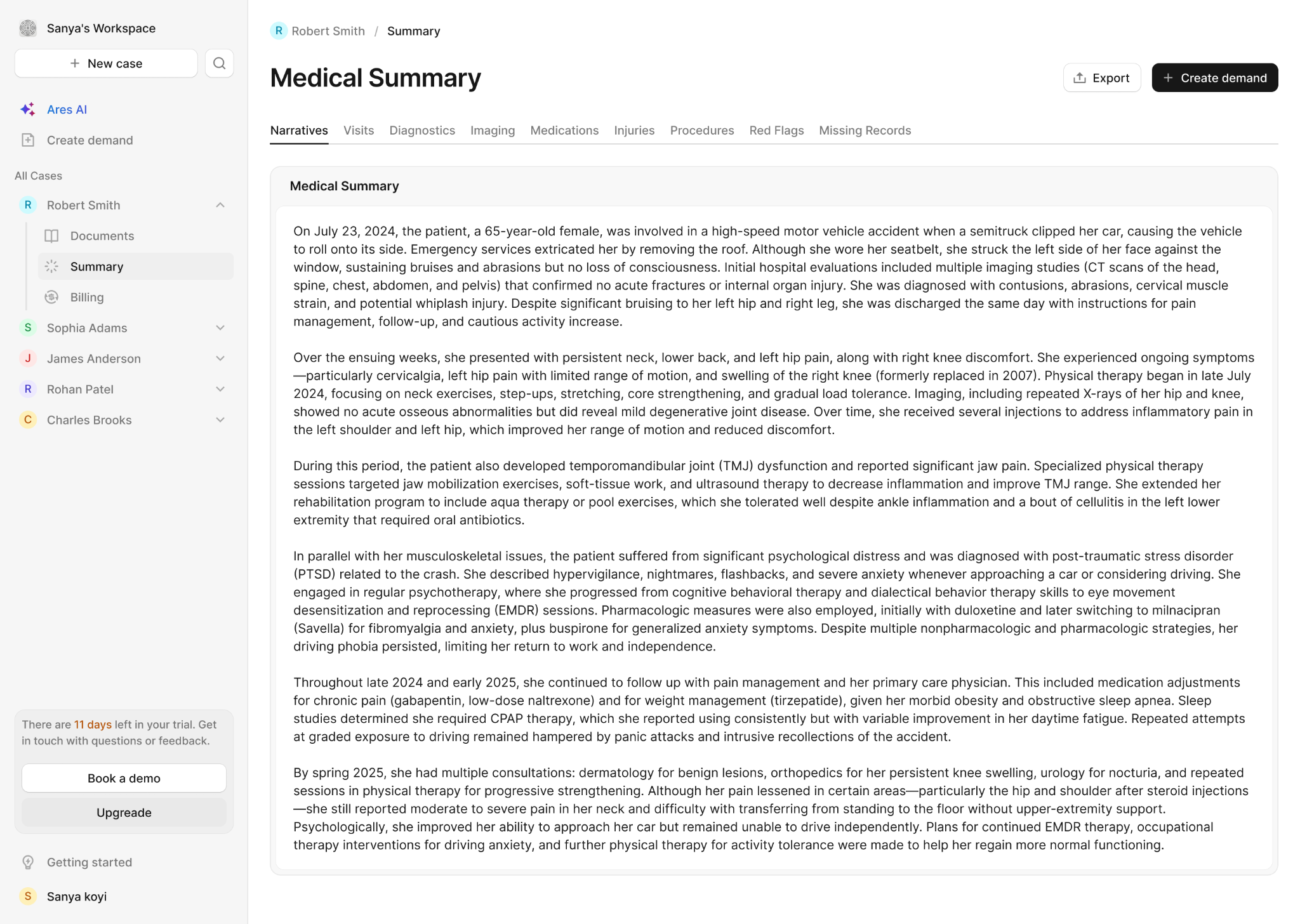 Ares AI structured medical summary