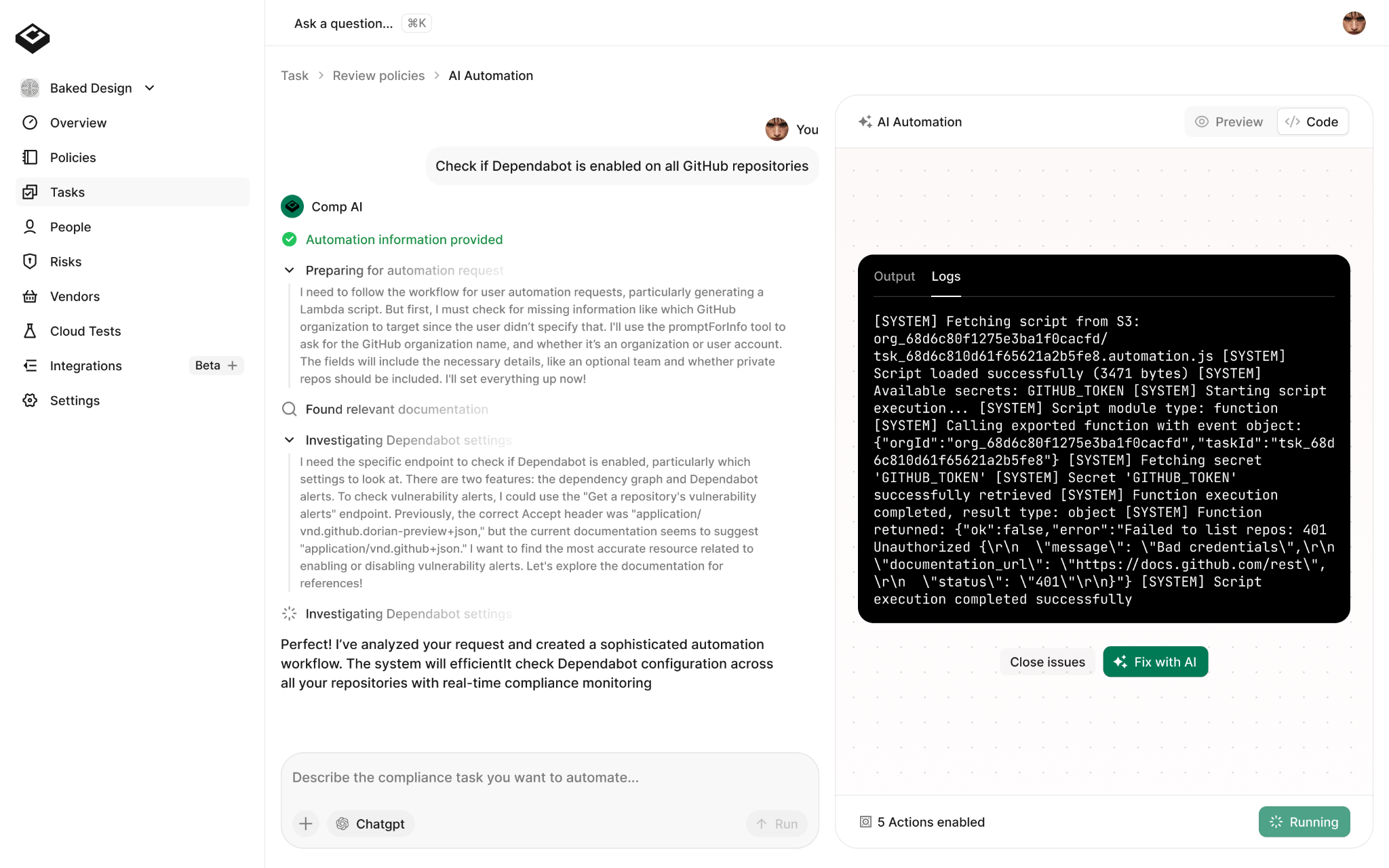 Comp AI automation test logs